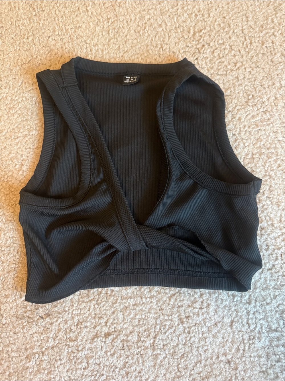 Black Ribbed Twist-Front Crop Top - Women